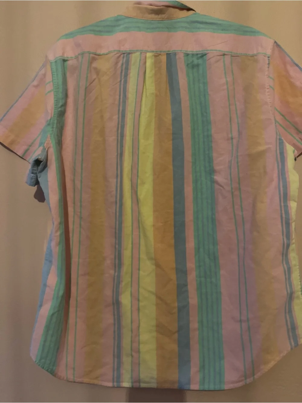 Crew Broken In Oxford Mens Large Pastel Striped Button Up Short Sleeve Shirt